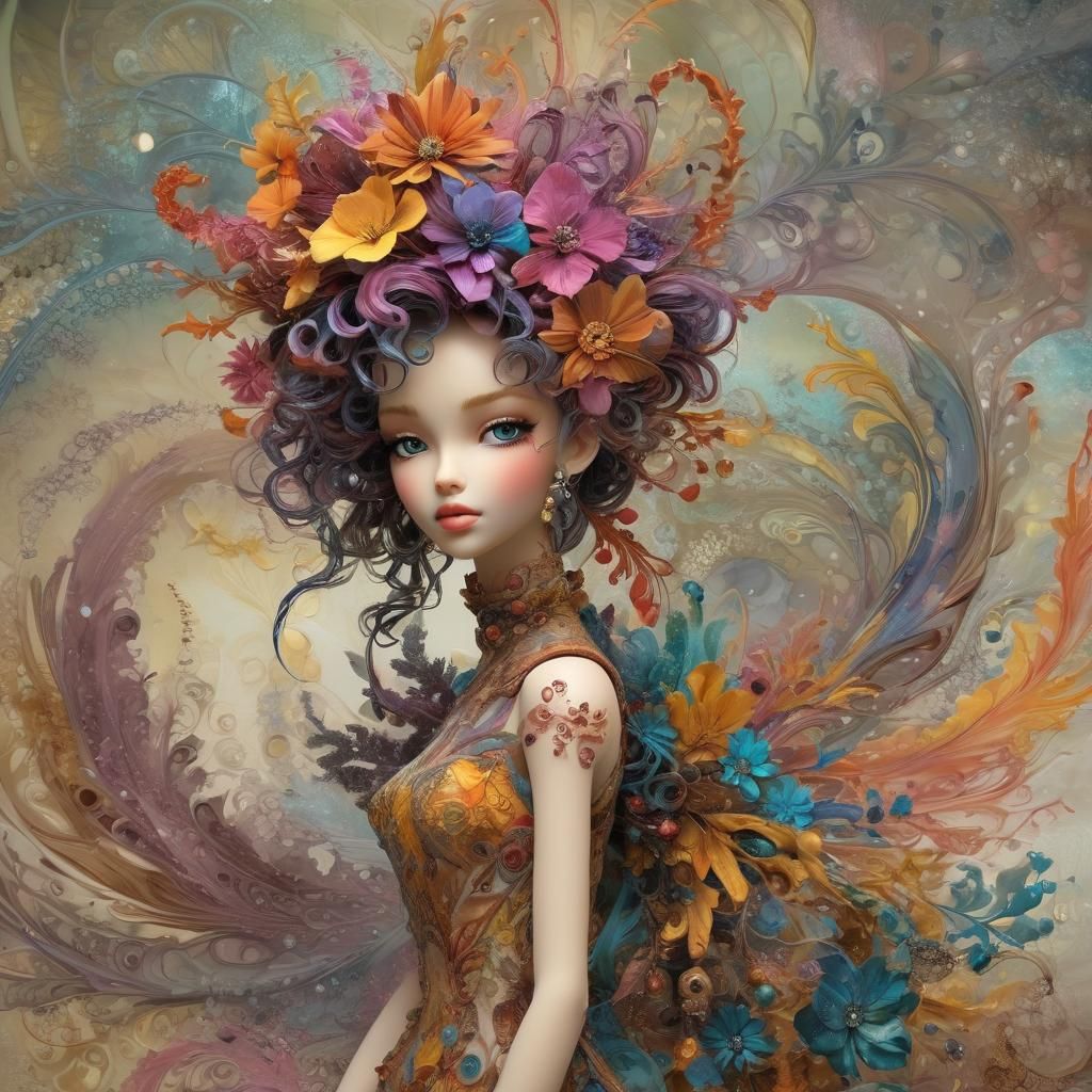 Exotic Fractal Elegance in Alcohol Ink Style