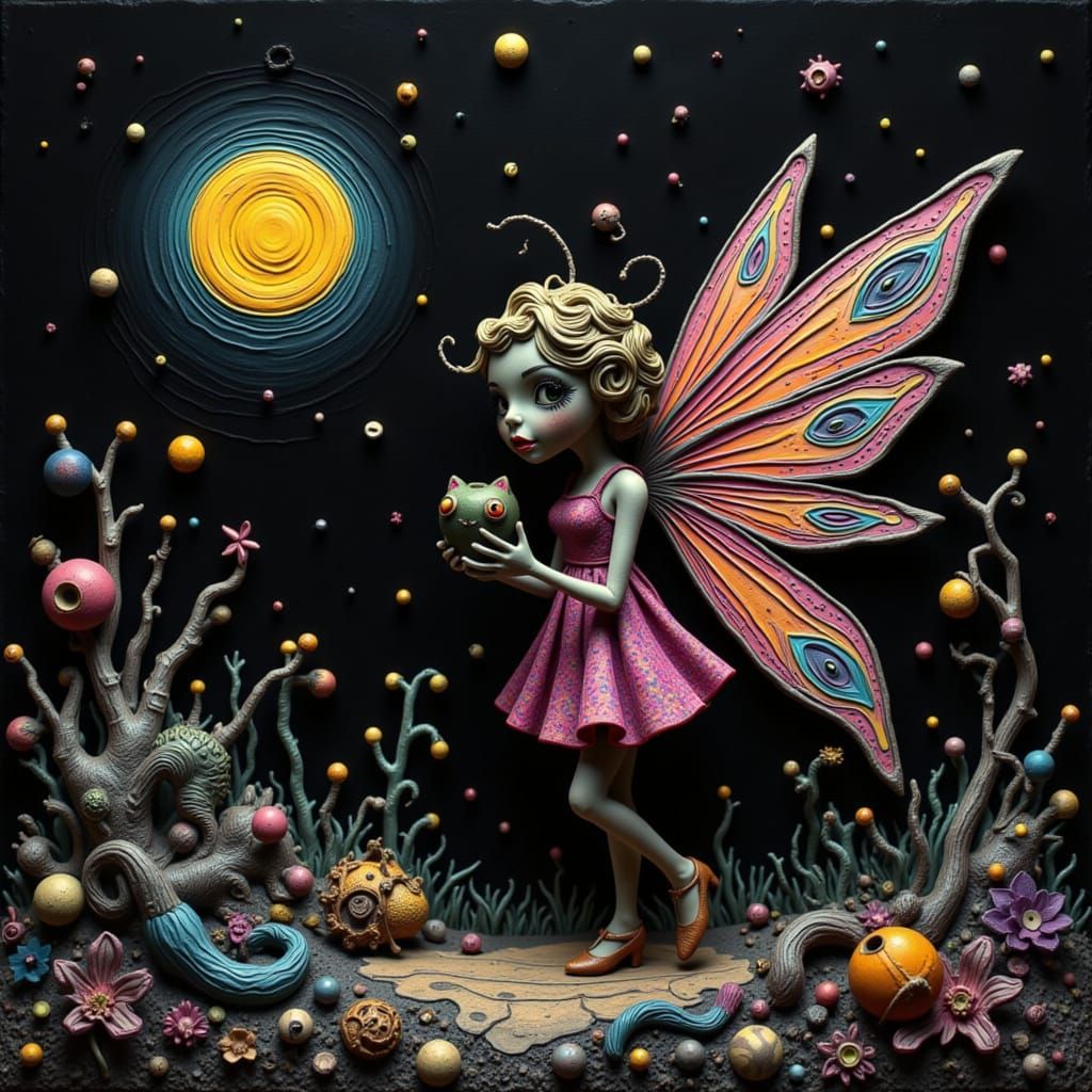 Rainbow Fairy in Surreal Crayon Doodle Style