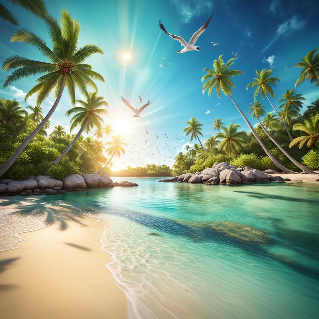 Tropical Paradise: Turquoise Bay and Swaying Palms