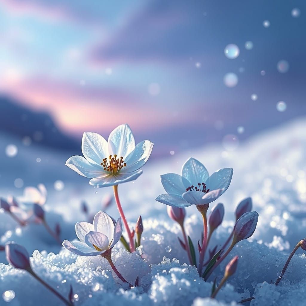 Mystical Snow Florals in Iridescent Blues and Purples