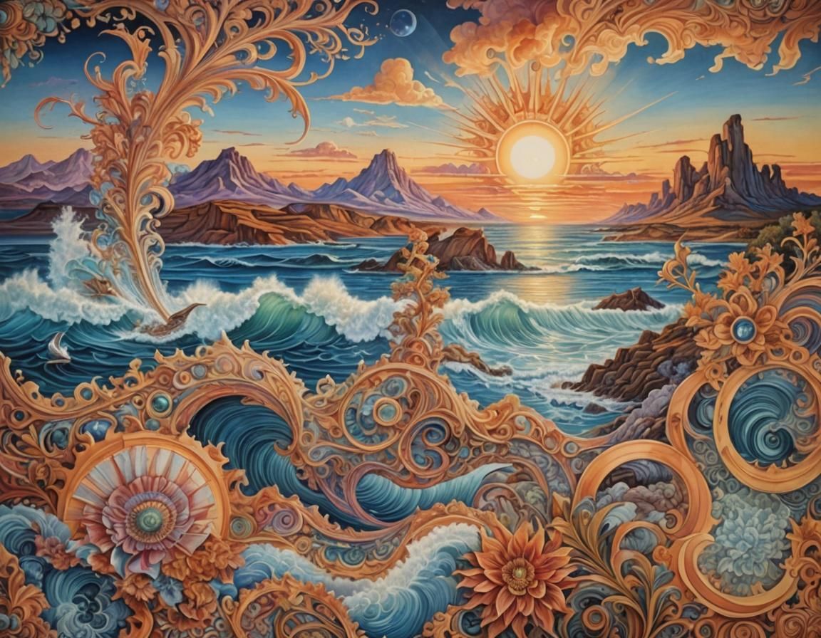Baroque Seascape with Holographic Details and Bold Colors