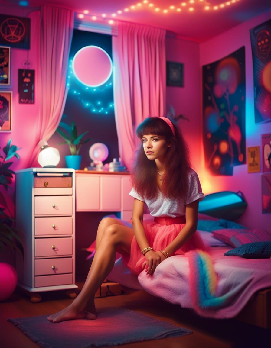 Mystical Girl in an 80s Bedroom