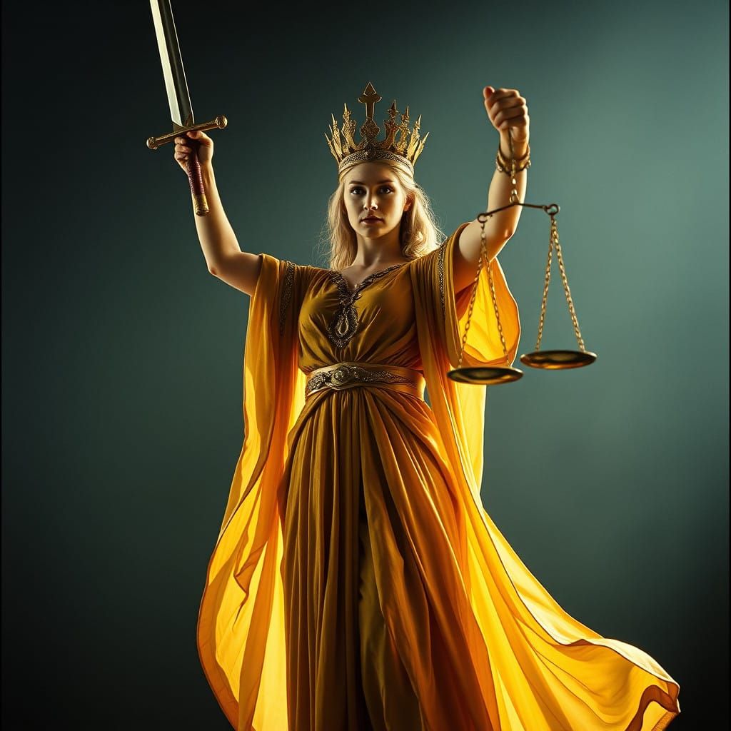 Majestic Goddess of Justice Embodied in Regal Splendor