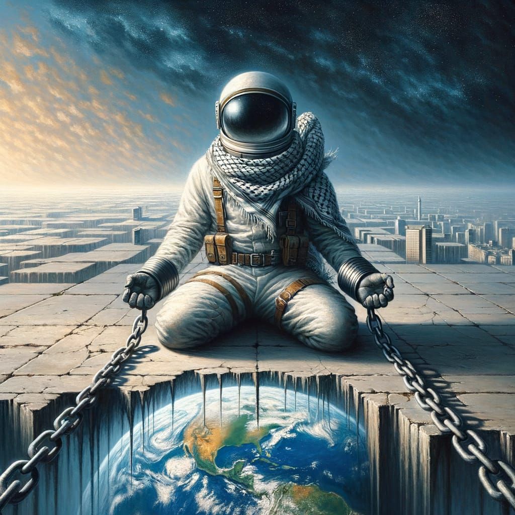 Astronaut Shackled to Earth in Ashcan School Style