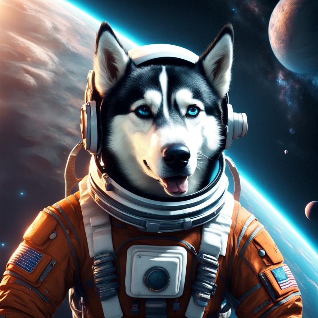 Husky Astronaut Floating in Space Art