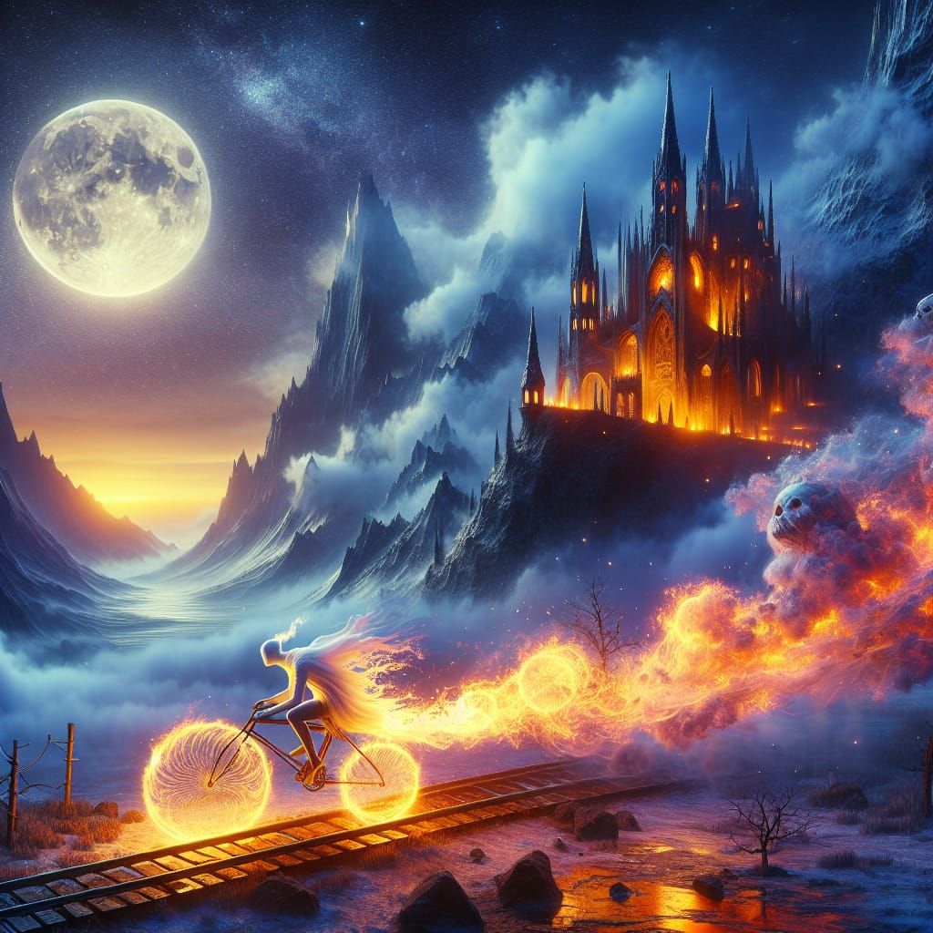 Ghost Rider on Burning Bike: Fantasy Concept Art