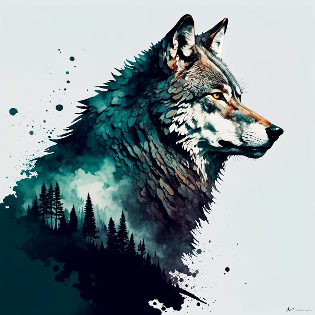 Wolf Profile Picture in Lush Digital Art Style