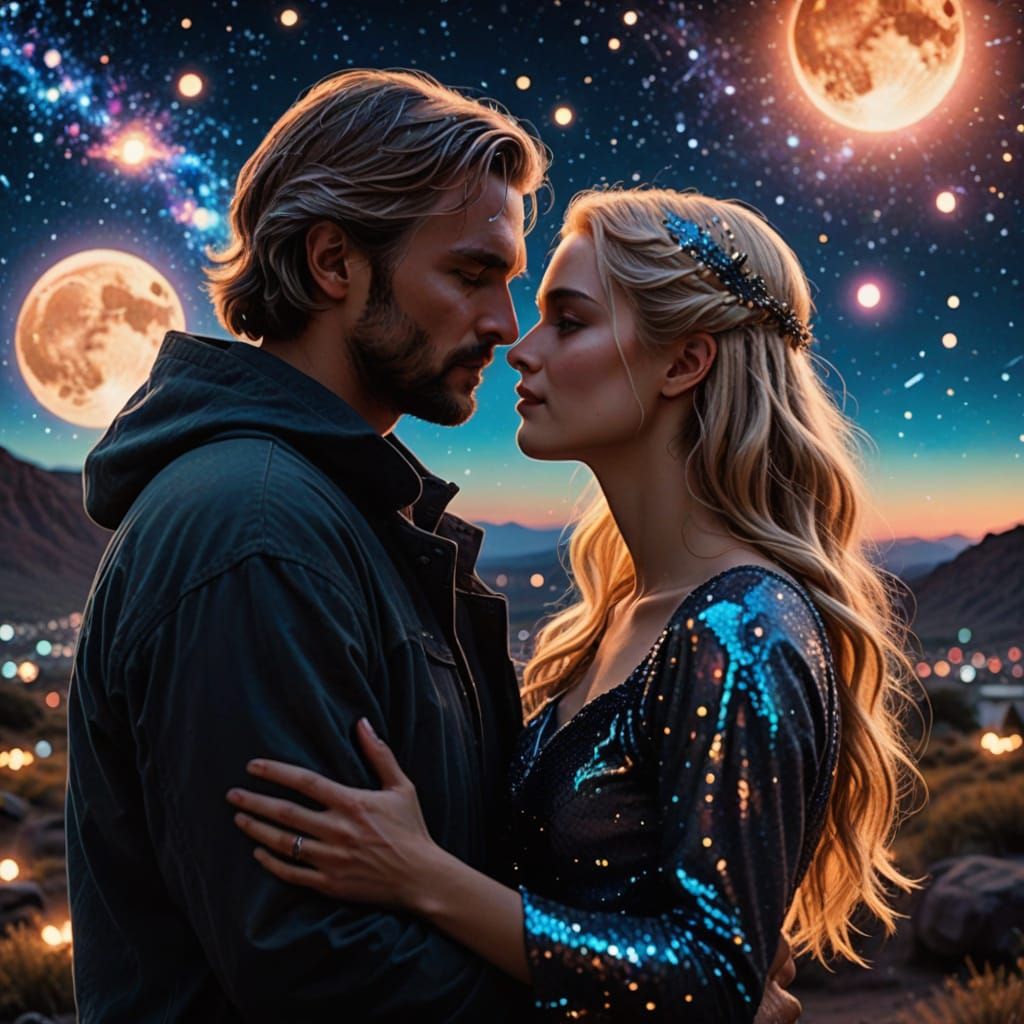 Romantic Cosmic Embrace in a Vibrant Galaxy