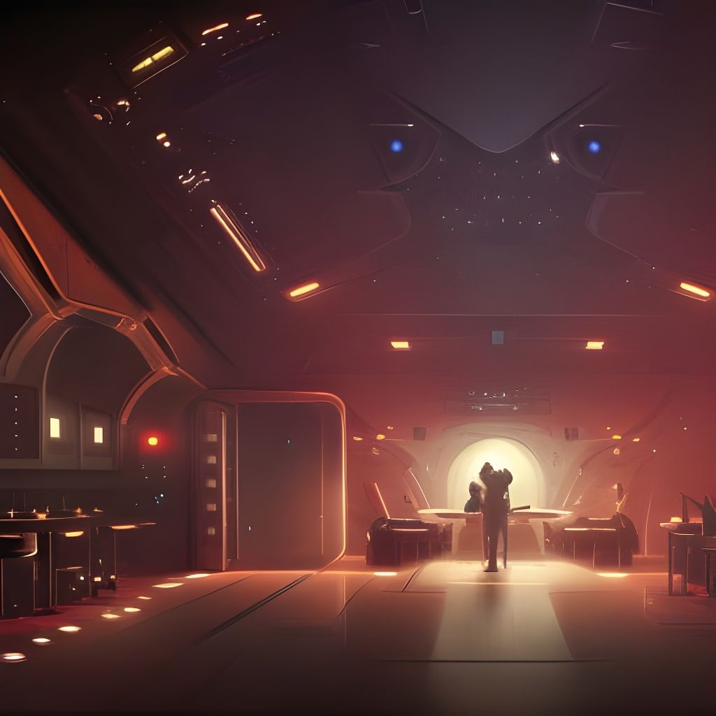 Luxury Sci-Fi Starship Nightclub with Robot Waiter