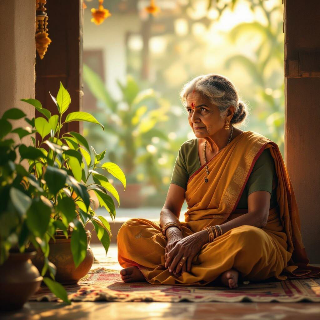 Elderly South Indian Woman in Golden Light