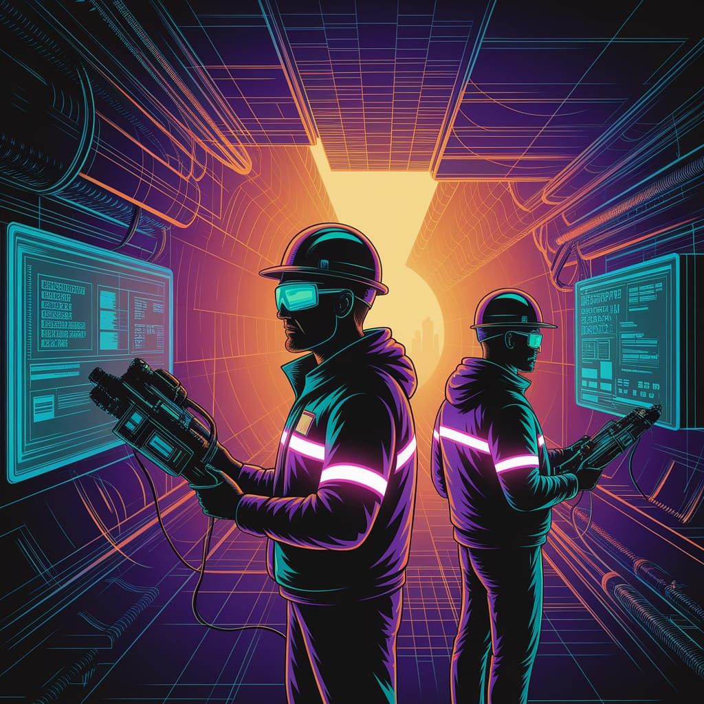 Cryptocurrency Miners in a Futuristic Underground Lair