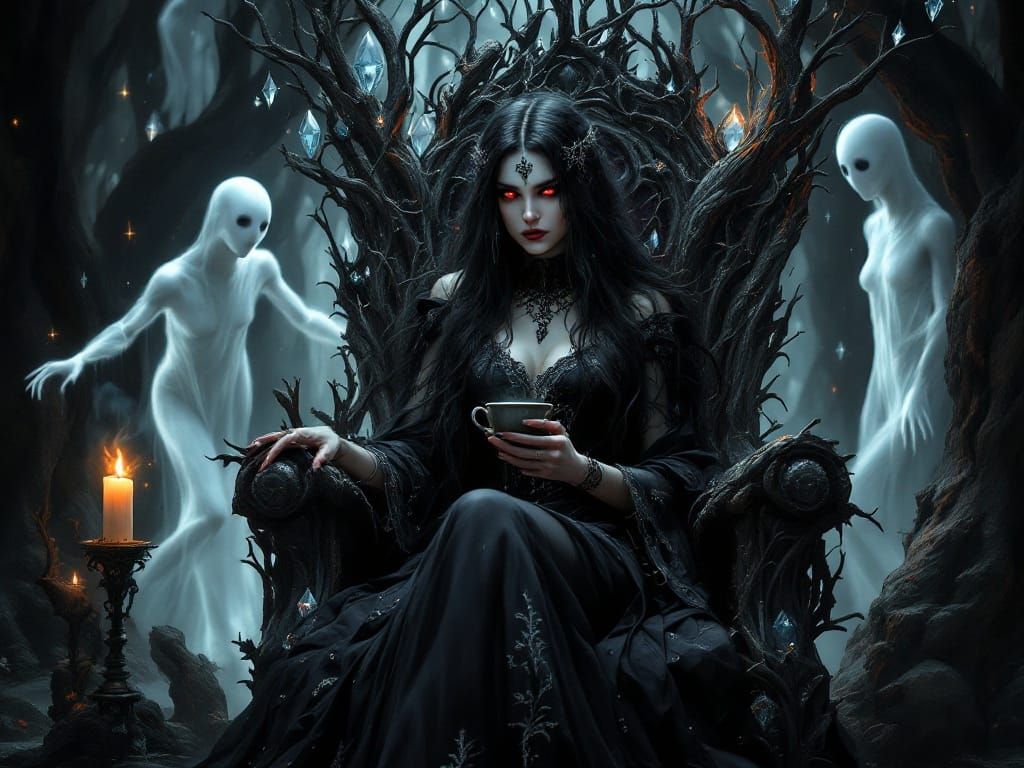 Gothic Druid on Crystal Throne, Art Nouveau Style