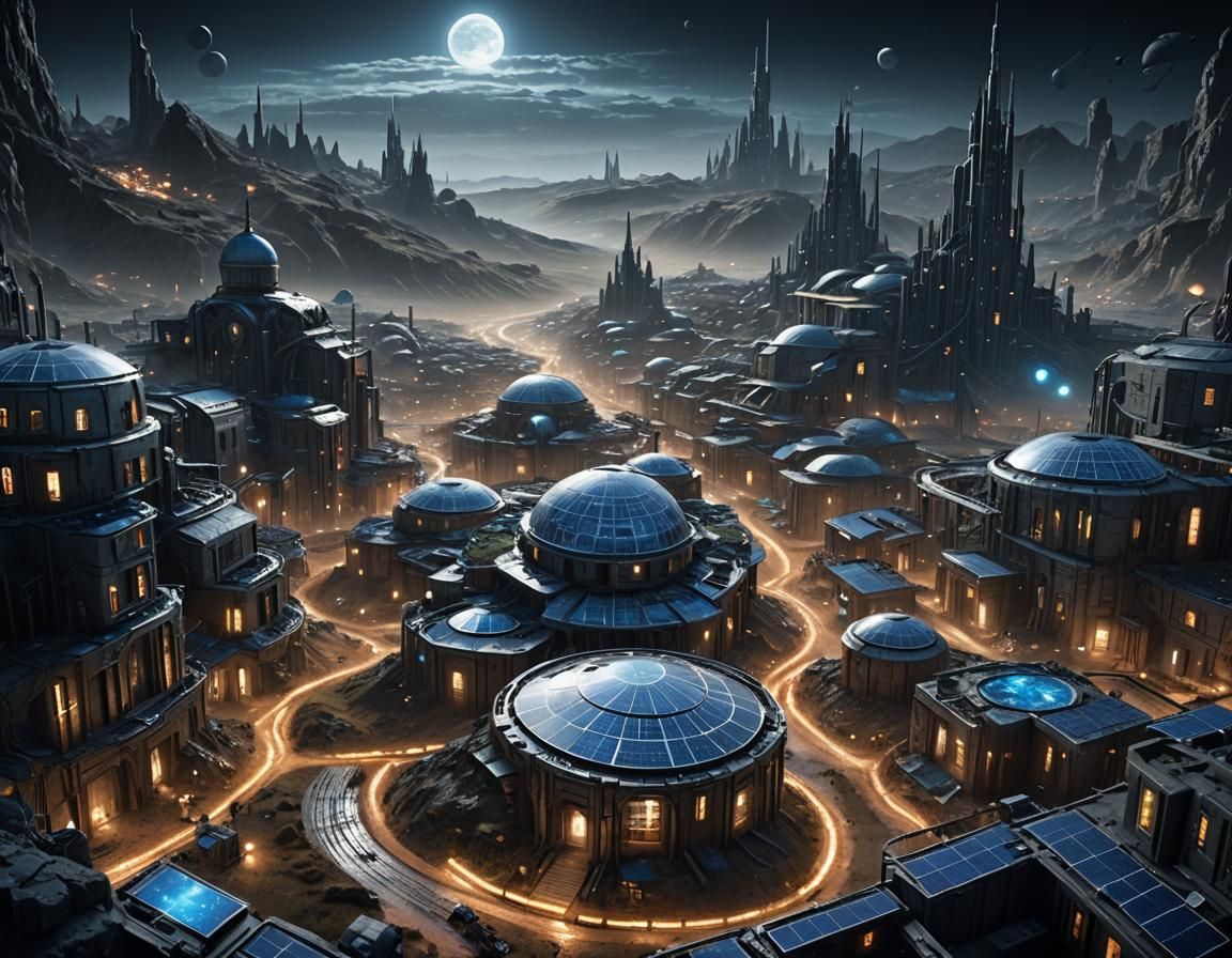 Underground Village on Runaway Moon in Sci-Fi Style