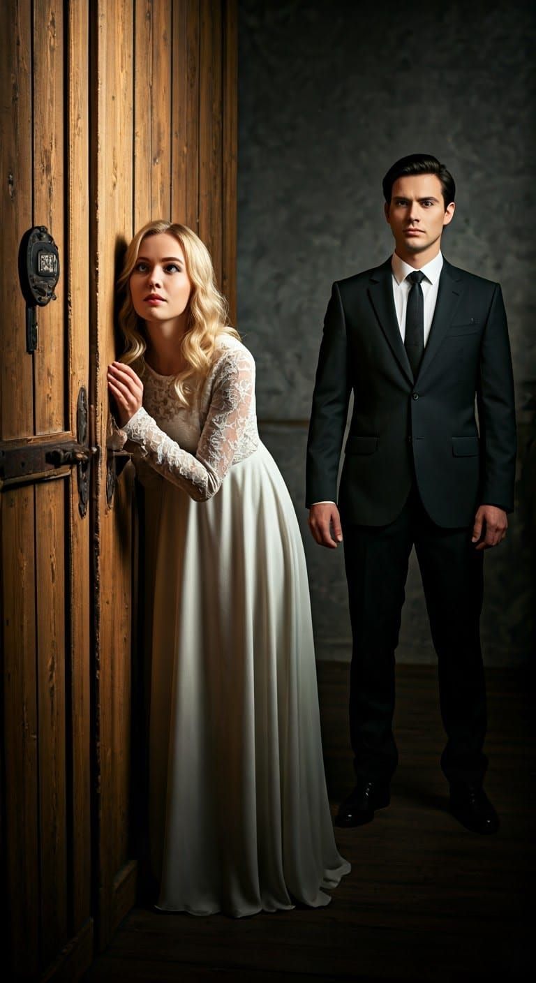 Mysterious Woman Peeks Through Keyhole in Film Noir Style