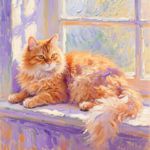 Fluffy Ginger Cat in Impressionist Style