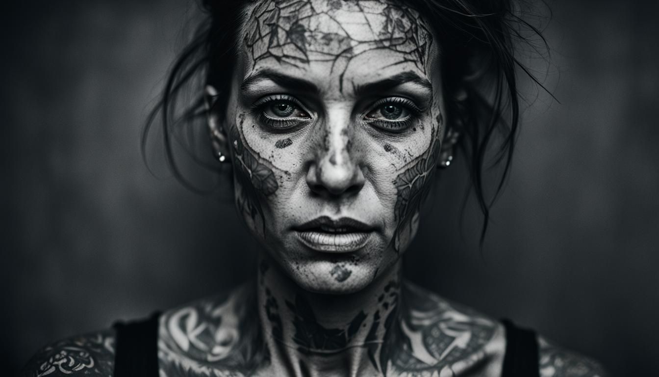 Tattooed Woman Portrait in Ambient Light