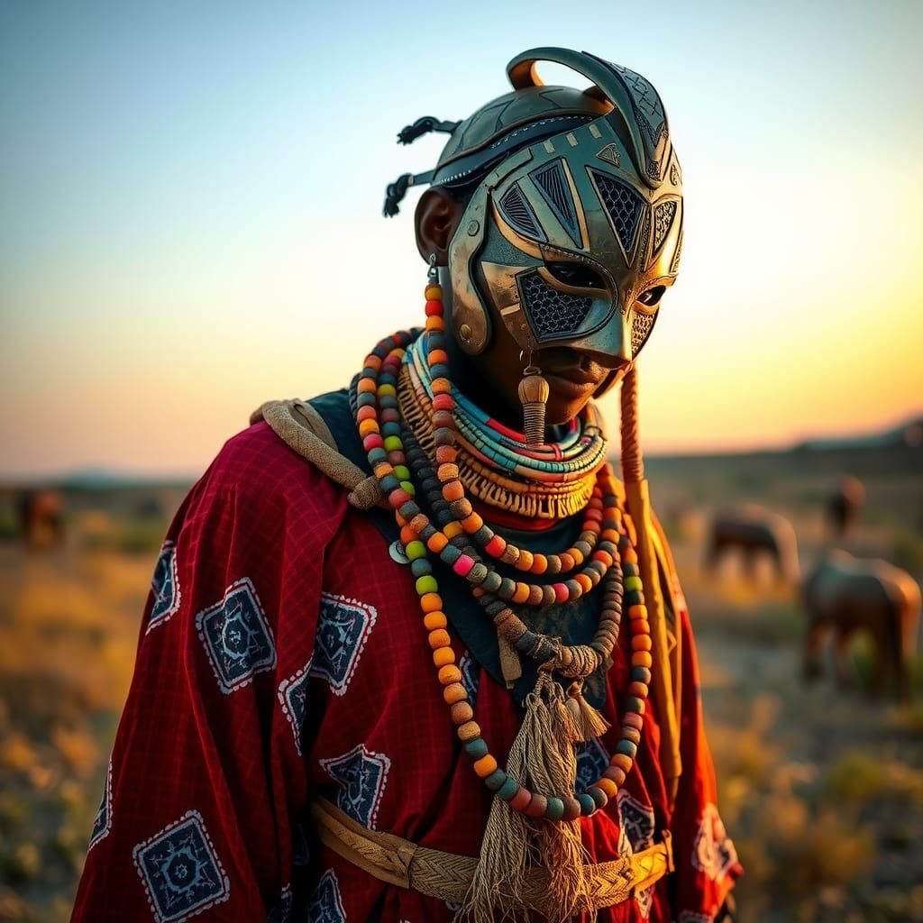 Afrofuturist Masai Warrior in Golden Light