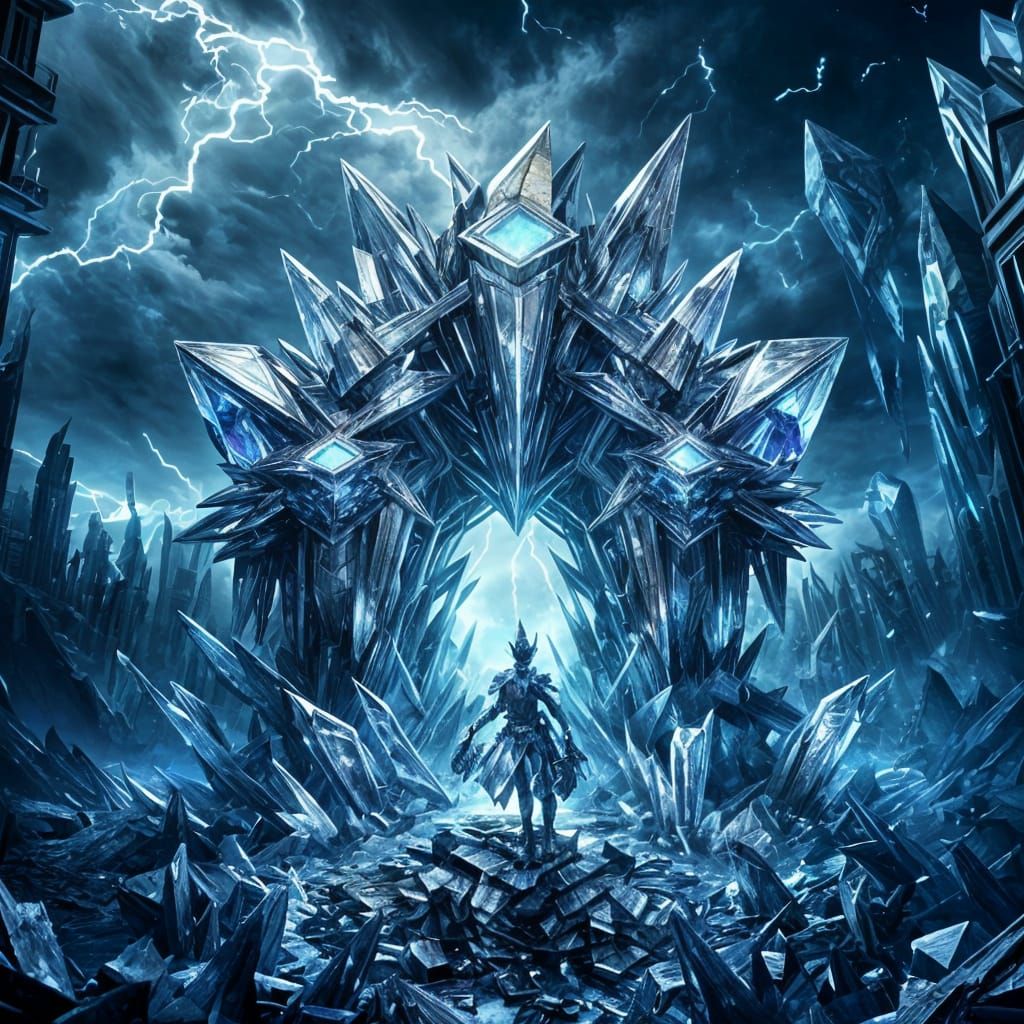 Ethereal Crystalline Metamorphosis Cubism, a group of predat...