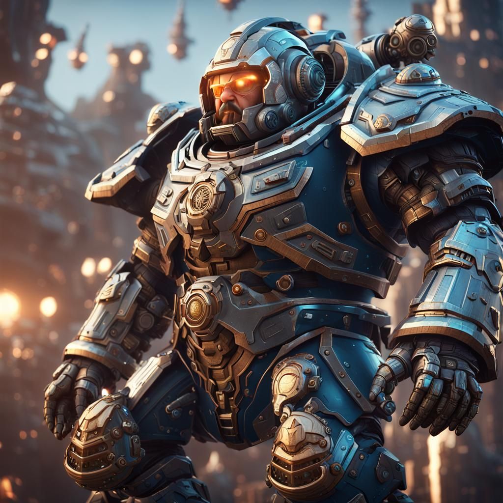 Dwarf in Space Marine Armor, Sci-Fi Render