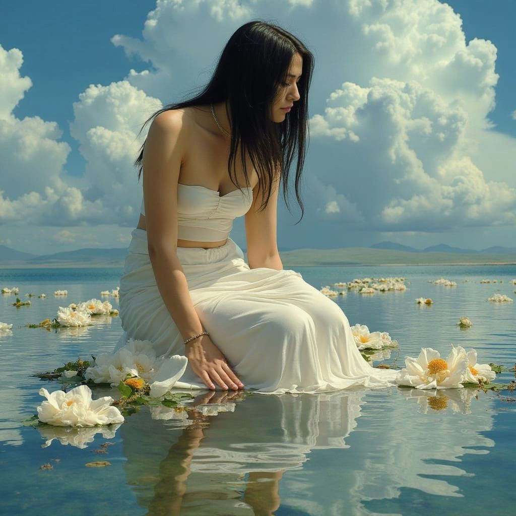 Ancient Greek Woman Gazing at Water Reflection