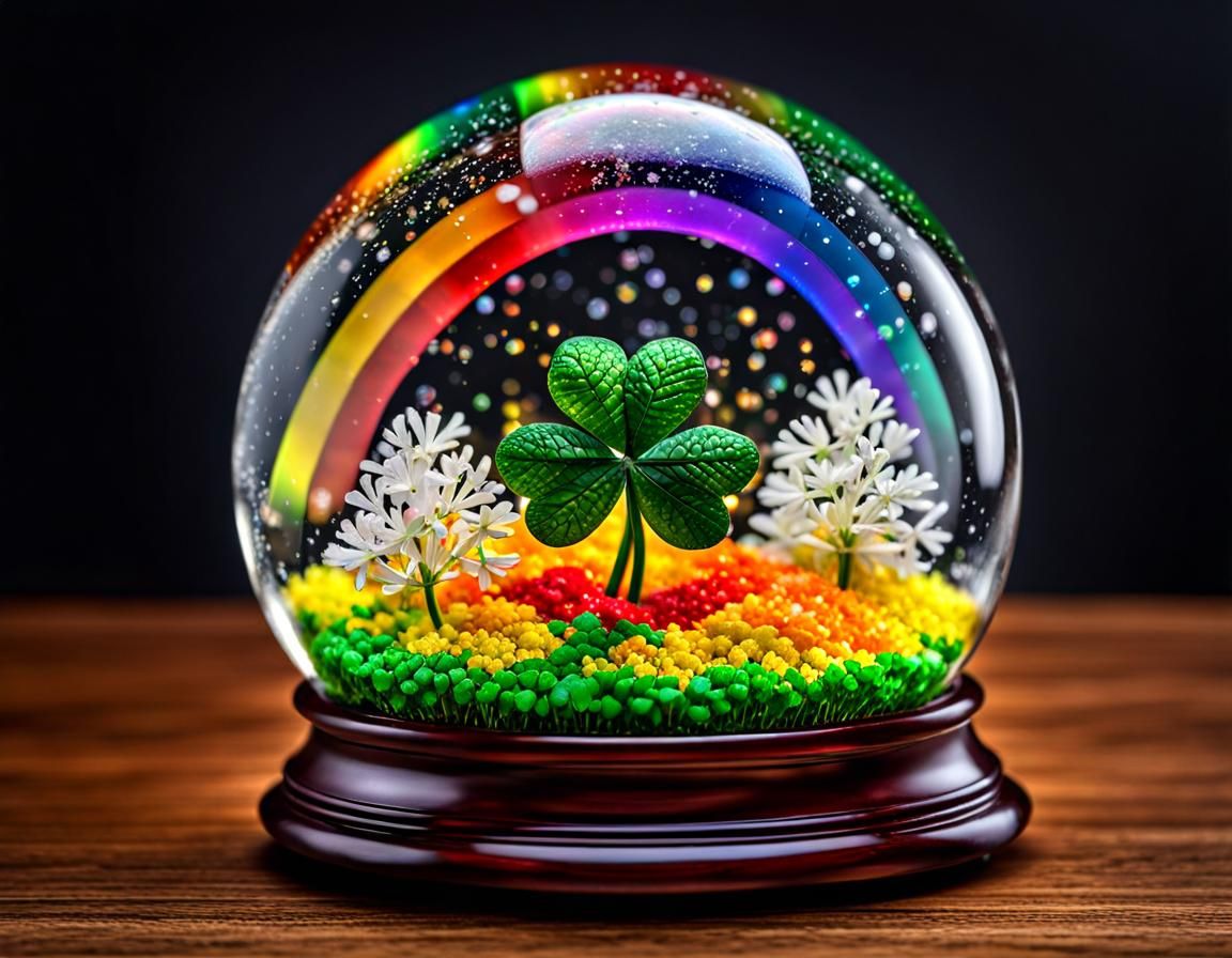 Rainbow and Gold Snow Globe in HDR