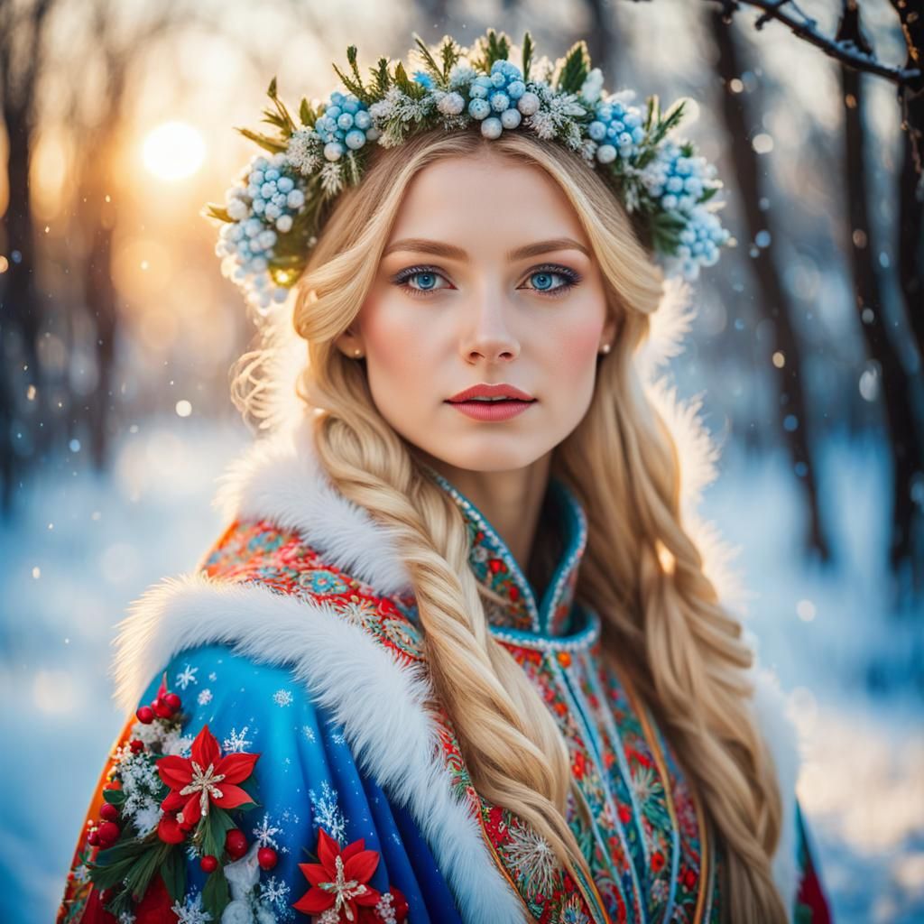 Russian Model in Snowy Moscow: Vibrant Oil Painting