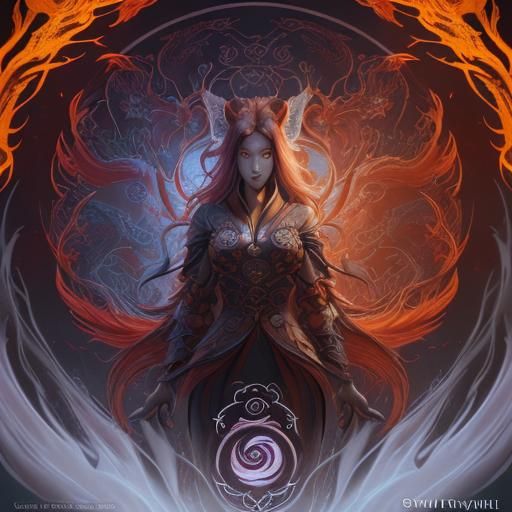 Mythological Nine-Tailed Fox with Yin Yang Symbol