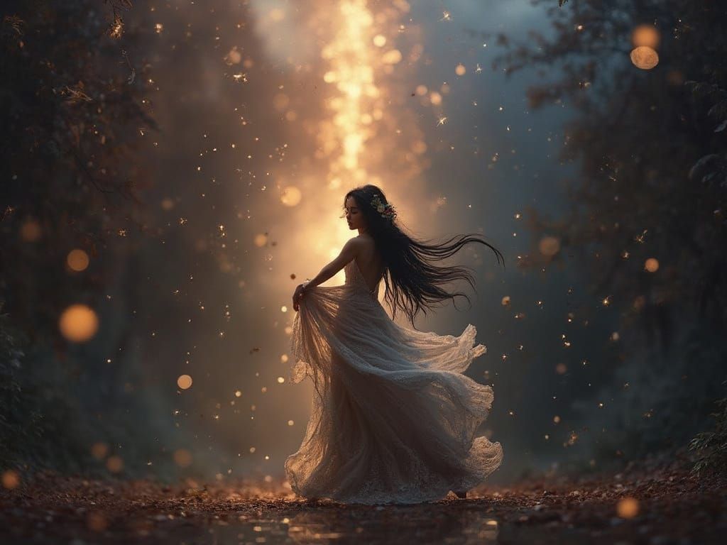 Ethereal Ballerina in a Whimsical Garden Scene