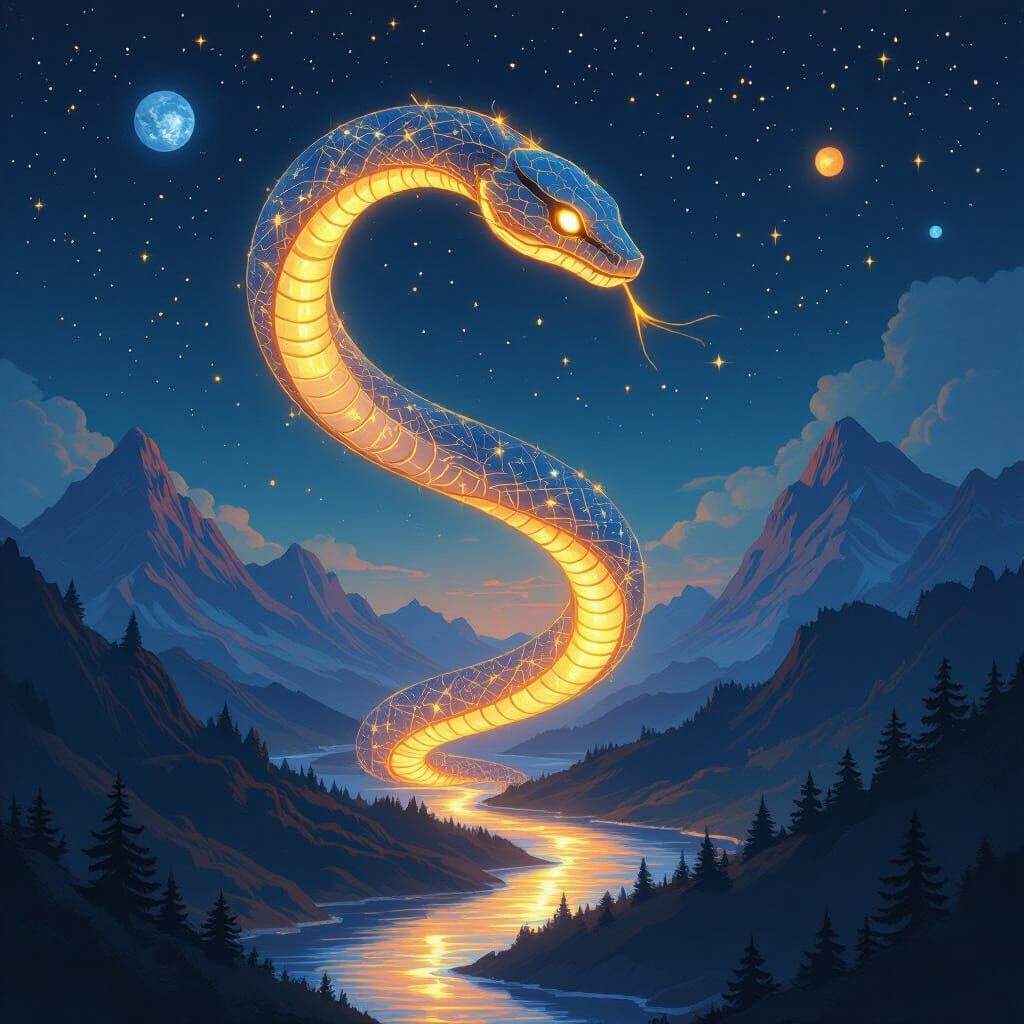 Celestial Serpent Winding Through Starry Night