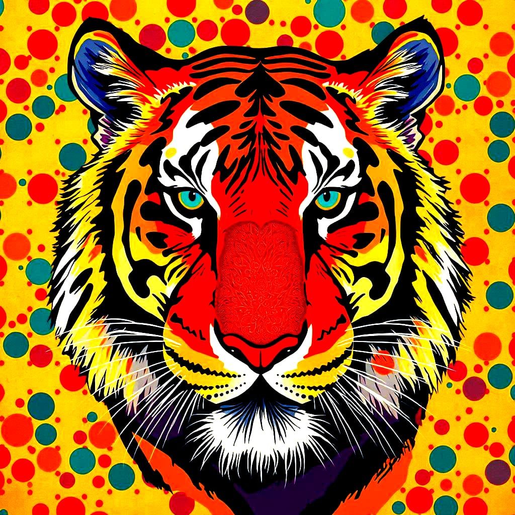 Pop Art Tiger Face in Warhol Style