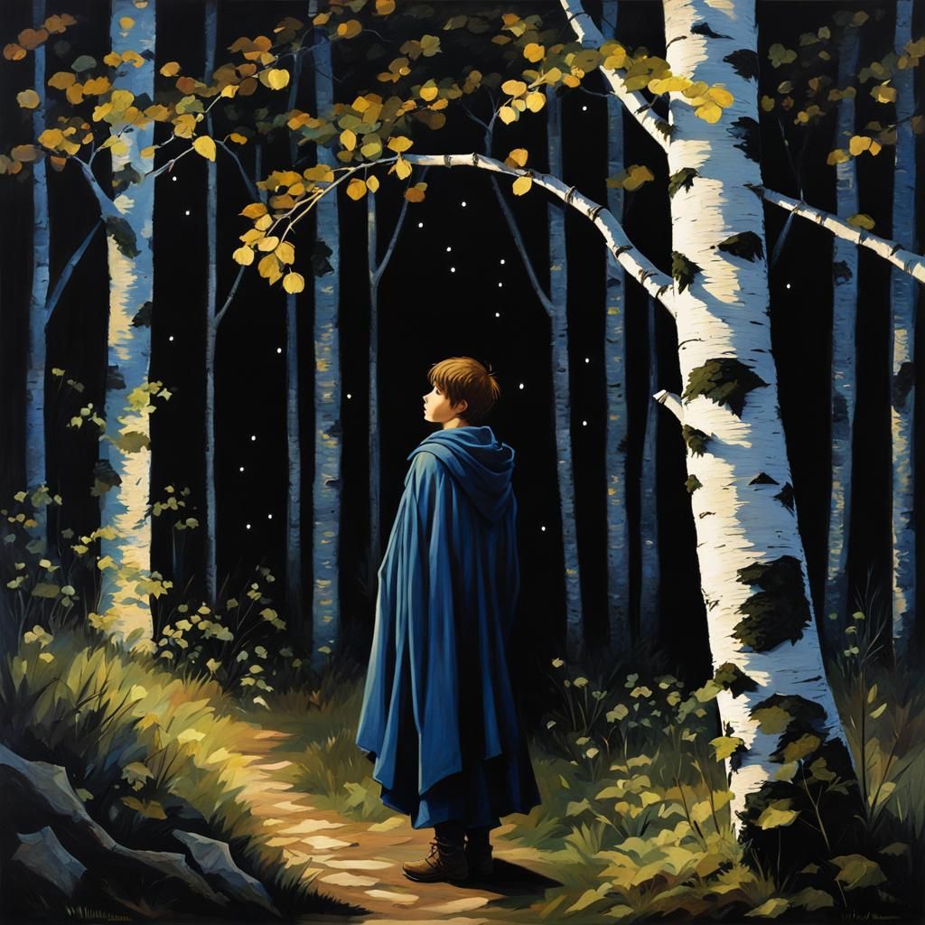 Ethereal Medieval Youth in Moonlit Forest