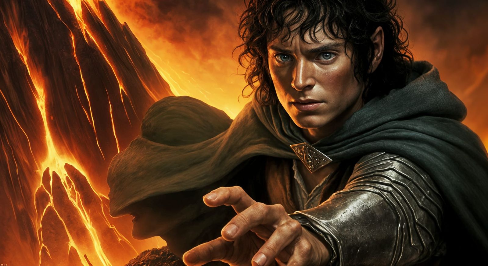 Frodo throwing the ring in fire