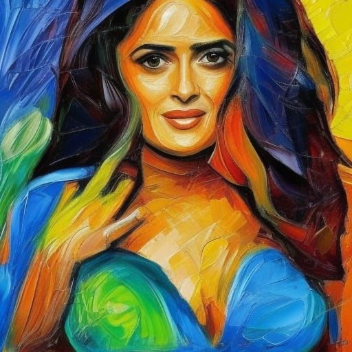 Salma Hayek Oil Painting in Expressionist Style