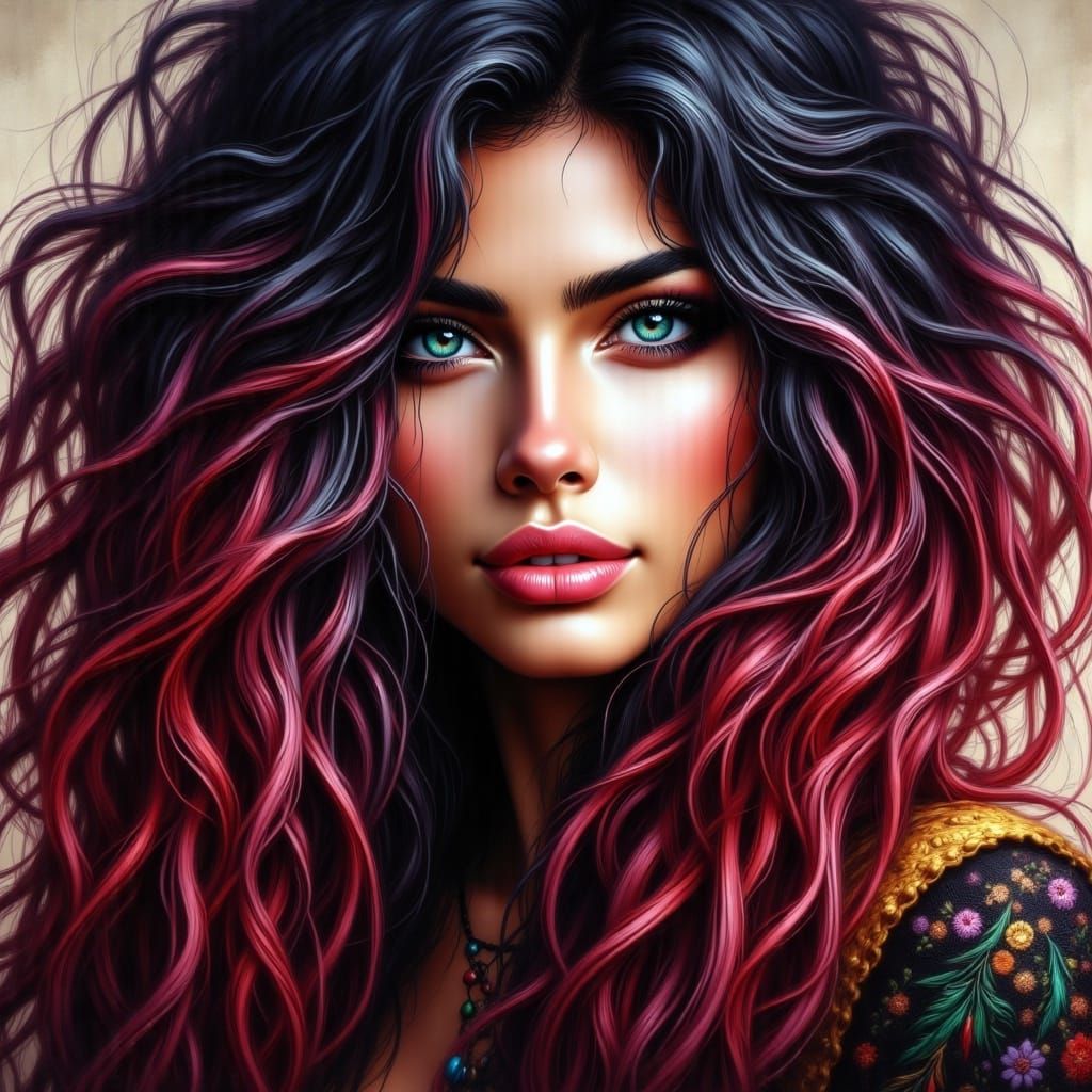 Winking Woman with Emerald Eyes, Dark Fantasy Art