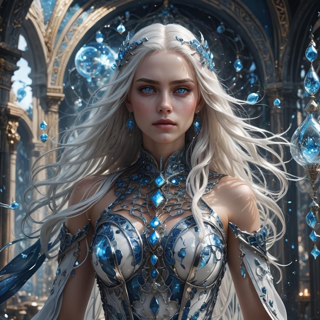 Glass Dress Woman with Blue Eyes, Fantasy Art