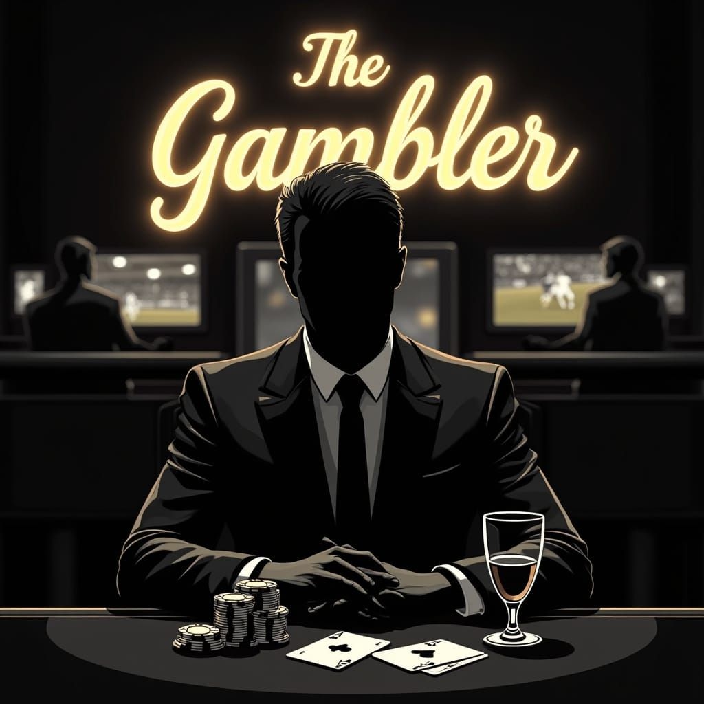 Elegant Poker Player Logo in Retro-Futuristic Style