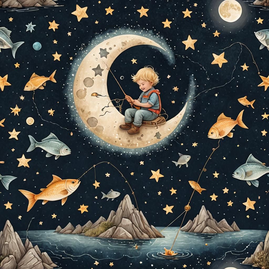 Toddler Fishing Stars on the Moon