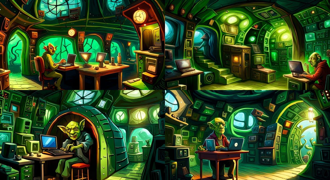Futuristic Goblin Headquarters: Surreal, Hyperdetailed Scene