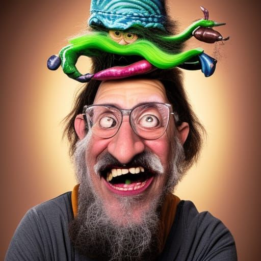 Cartoon Wizard Waving Wand in Ed Roth Style