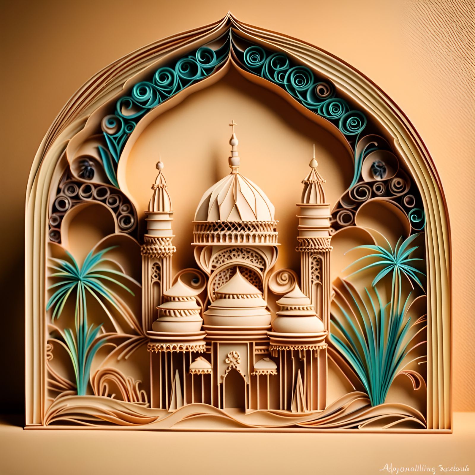 Desert Mosque in Art Nouveau Style