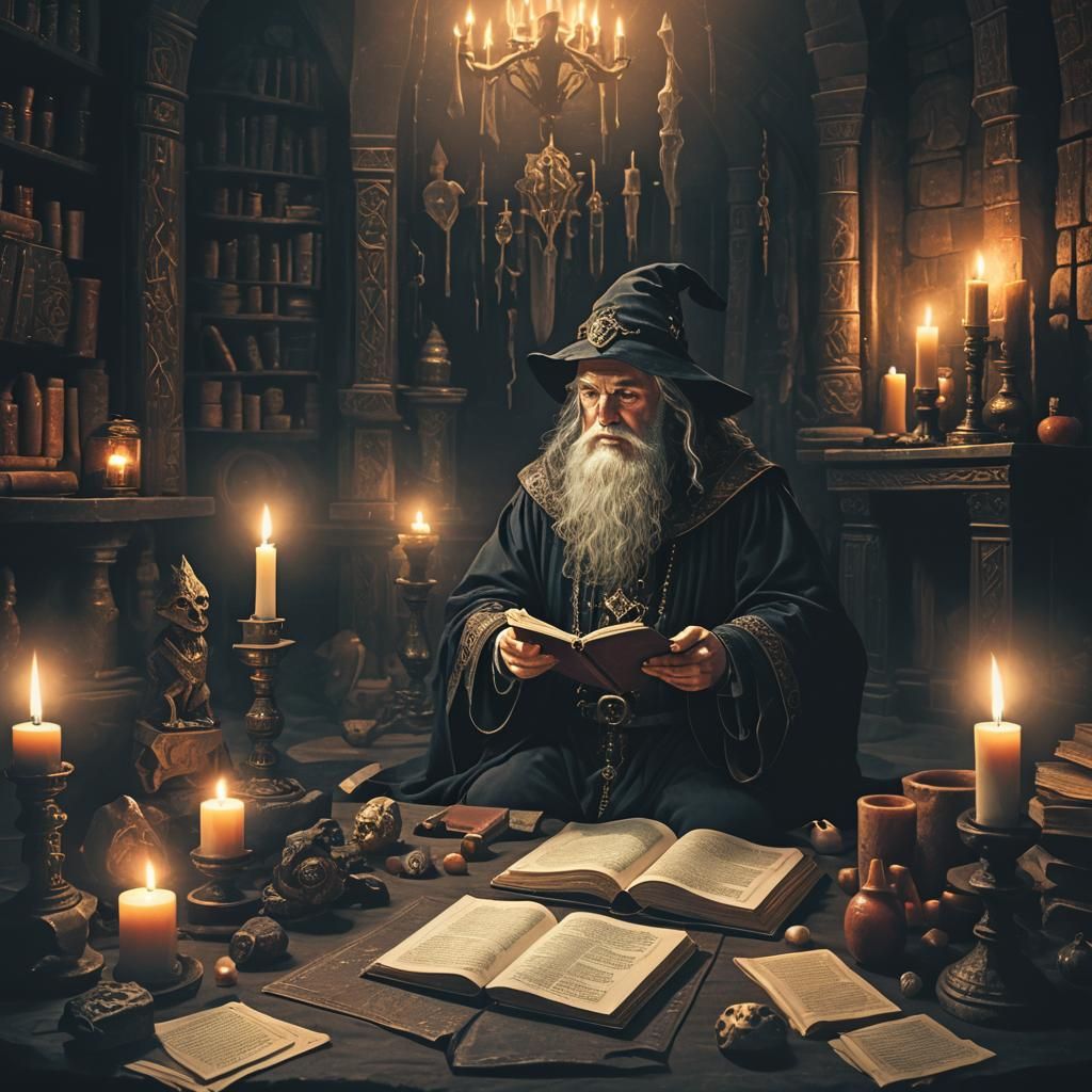 Melancholic Wizard Contemplates Resurrection in Dark Fantasy