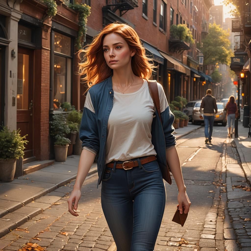 Young Woman Walking in Beacon Hill, Fantasy Concept Art
