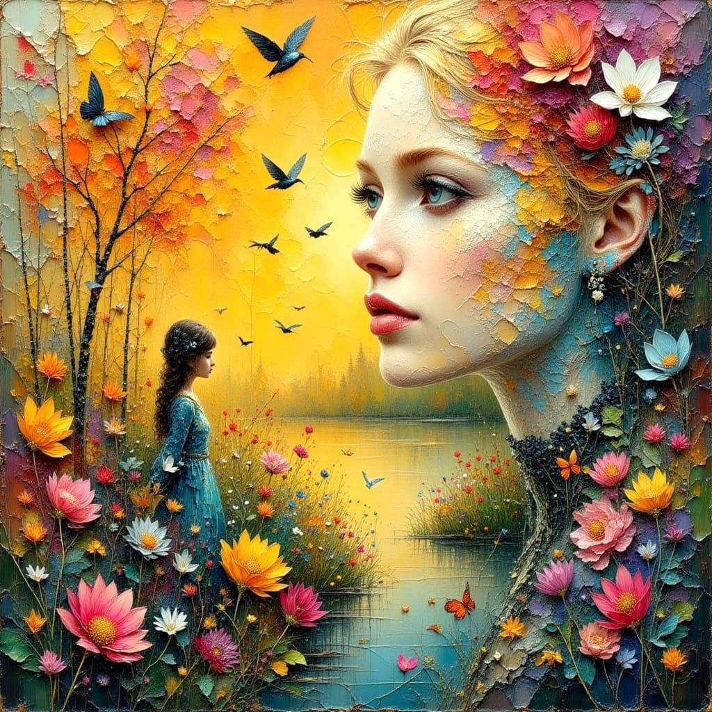 Sunlit Figure in Impasto Oil Painting Style