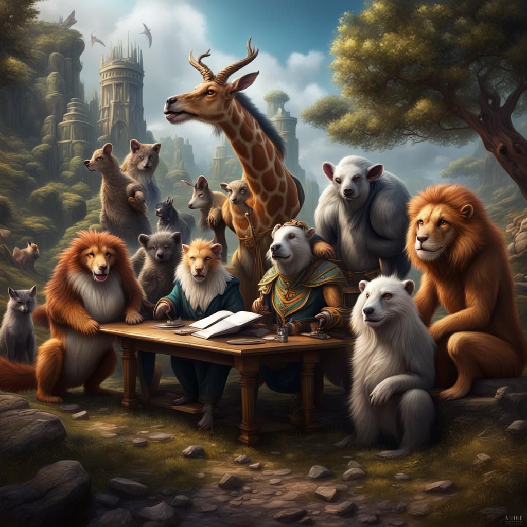 Animals' Chaotic Meeting: Detailed Matte Painting