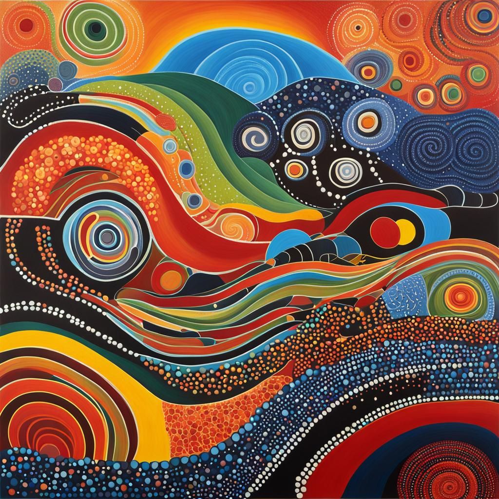 Abstract Australian Landscape in Aboriginal Dot Art