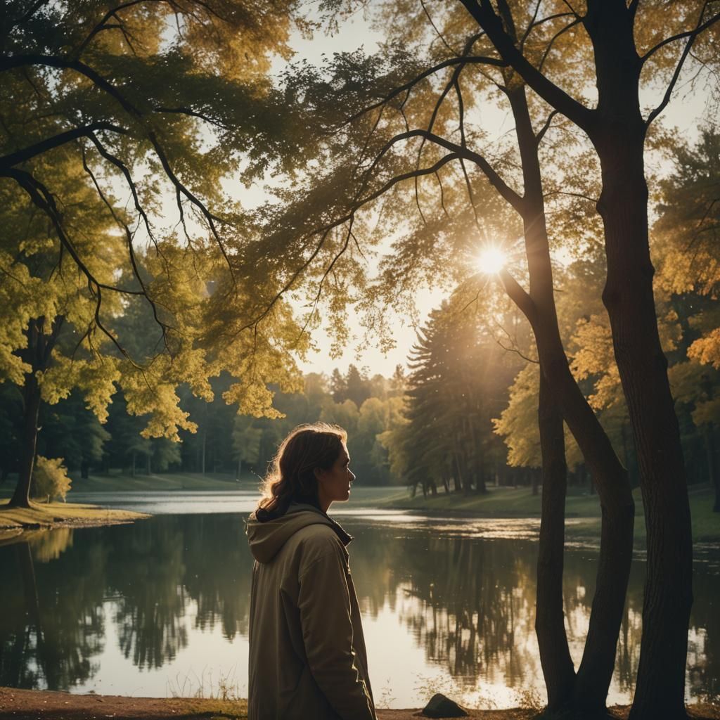 Serene Sunset Lake: Cinematic Film Still