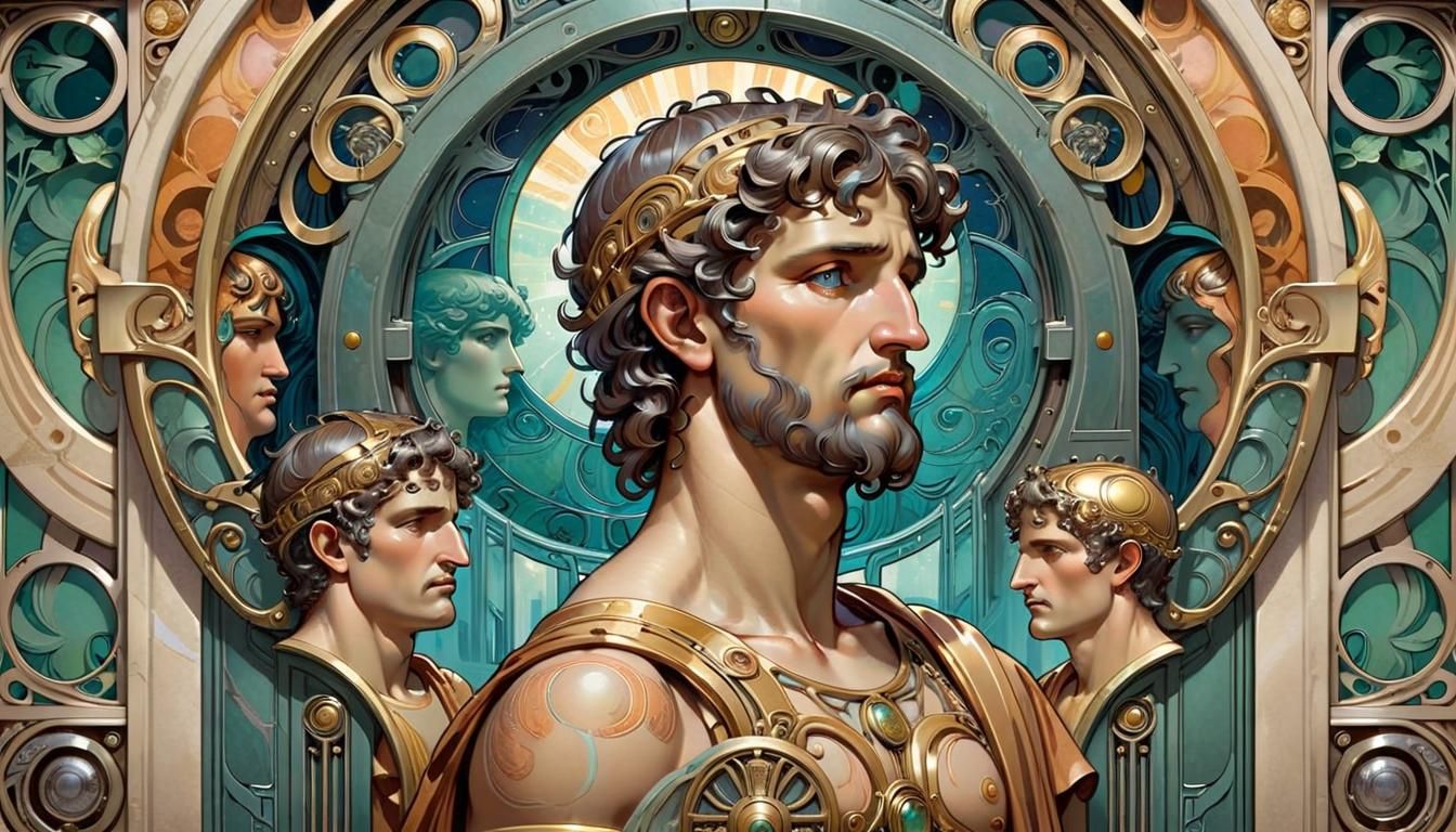 Janus, God of Transitions, in Art Nouveau Style