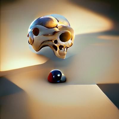 Skull and Marbles in Dramatic 3D Rendering