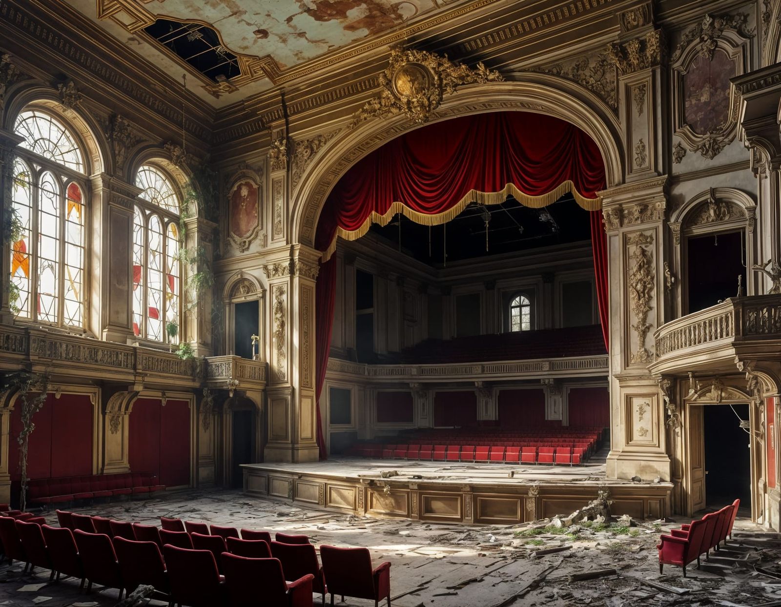 Victorian Opera House Ruins in Romantic Style