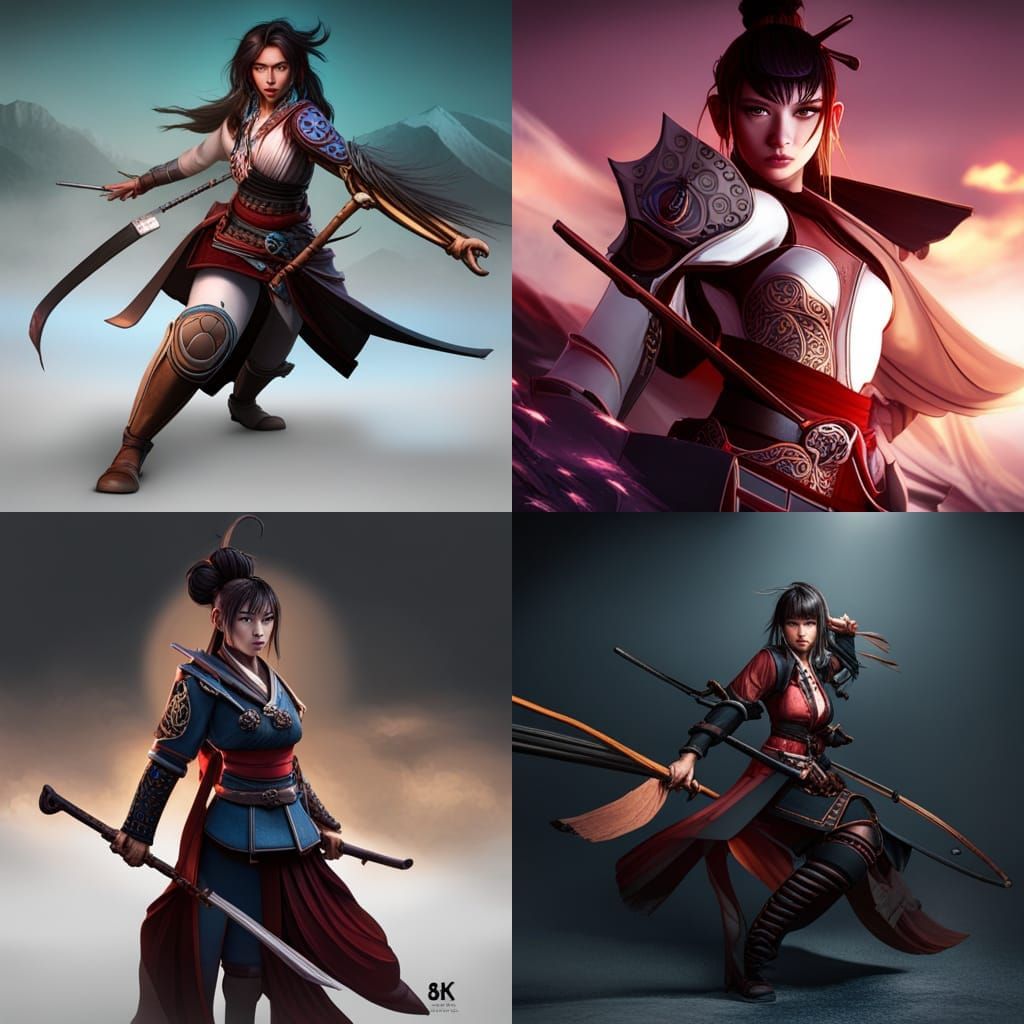 Hyperrealistic Samurai Girl in Dark Fantasy Style